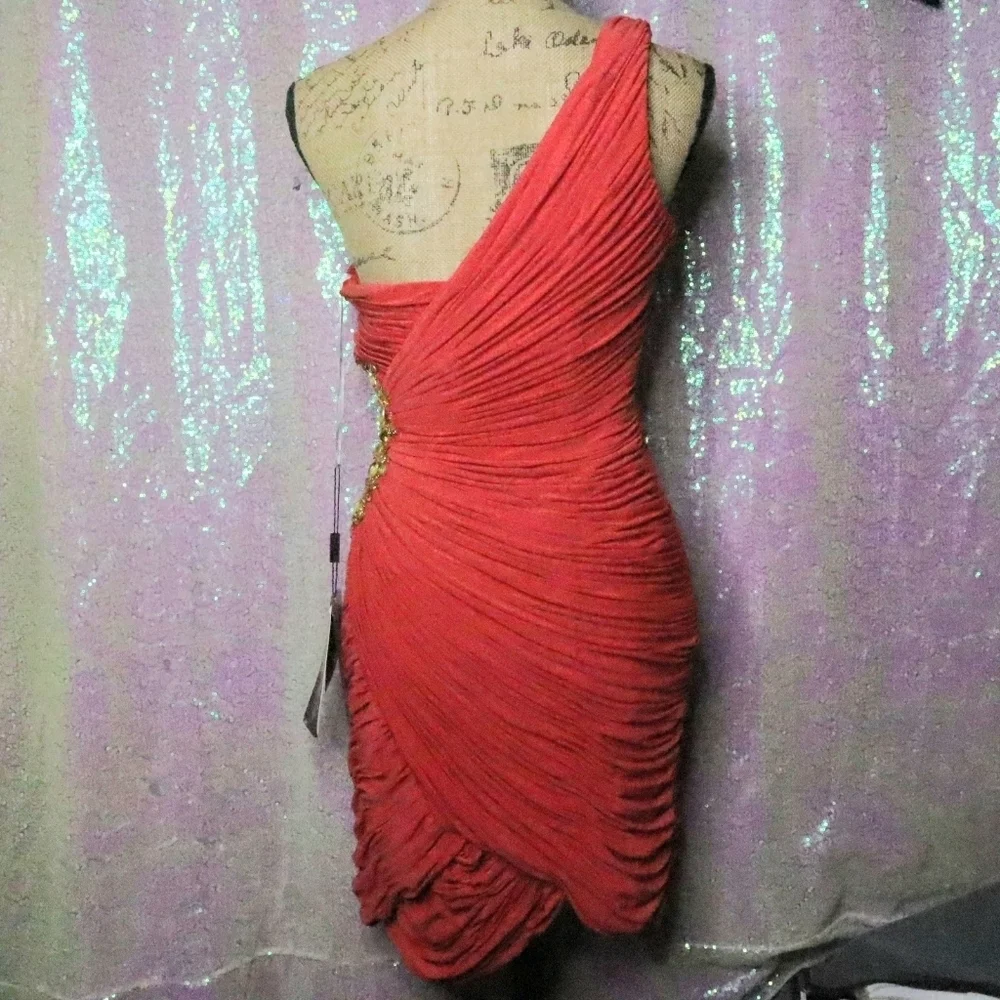 FORMAL ORANGE DRESS 10 Cinderella Cut-Out Mini Prom Homecoming Gold Gown Party - Picture 2 of 9